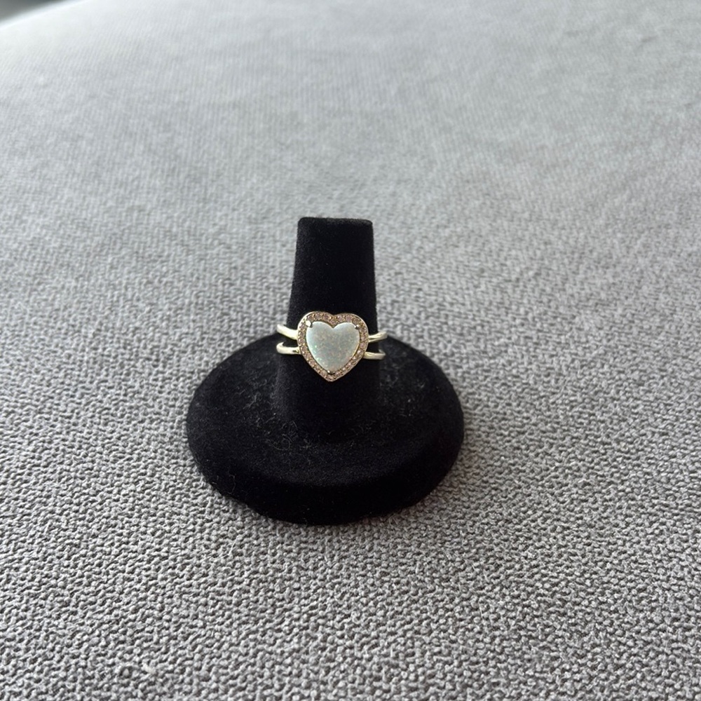 Heart shaped Ring with heart shaped opal gold tone 925 sterling silver